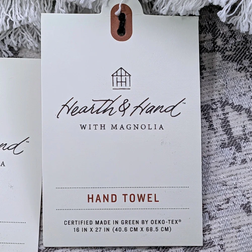 Hearth & Hand with Magnolia Set of 2 Hand Towels Cream‎ Olive Green Stripe NWT